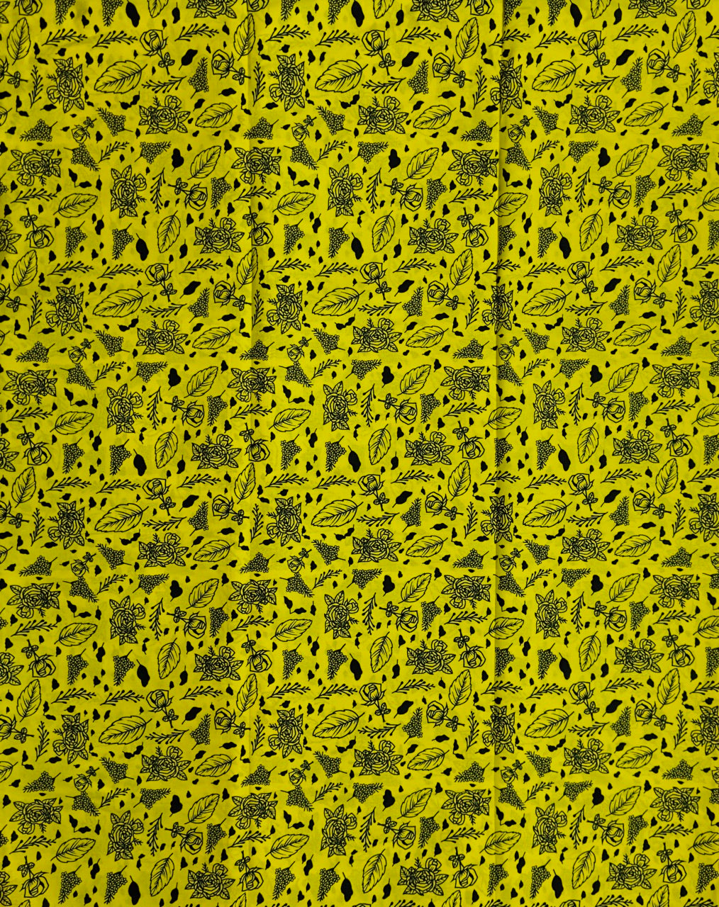 African Print Fabric, Ankara - Yellow, Black Fabric