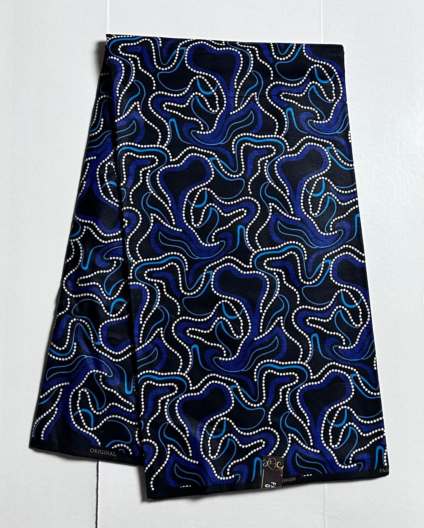 African Print Fabric, Ankara - Blue, Black, White Fabric