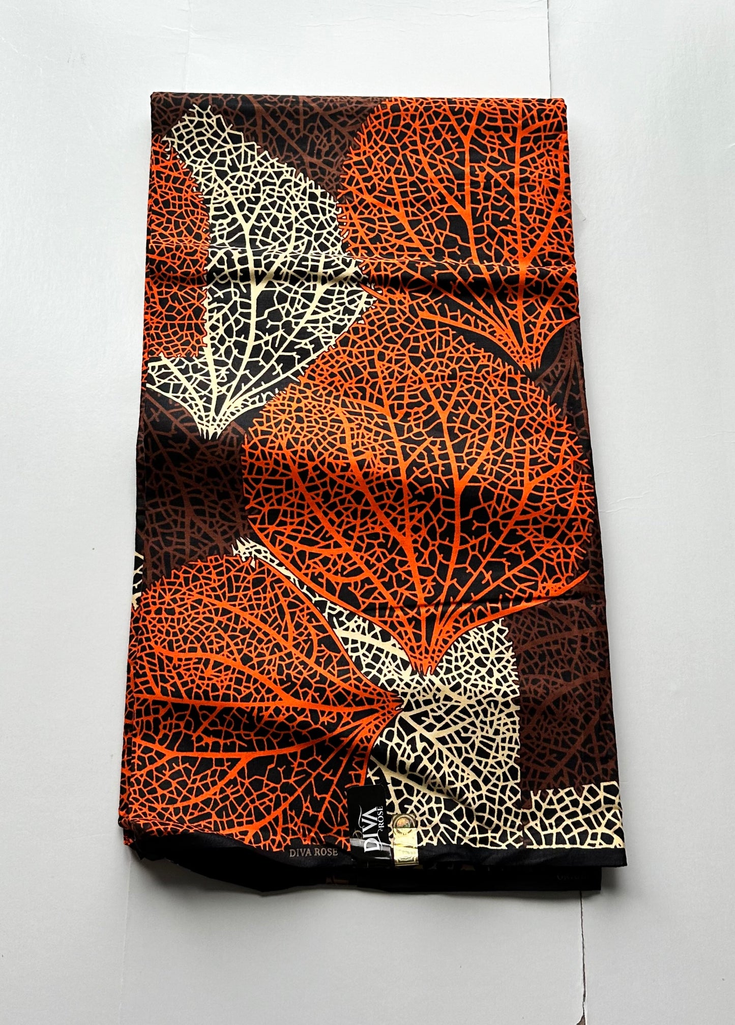 African Print Fabric, Ankara - Orange, Brown, Tan Fabric