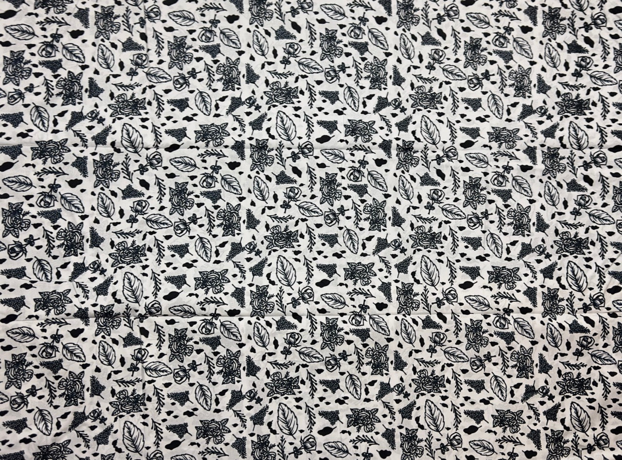 African Print Fabric, Ankara - White, Black Fabric
