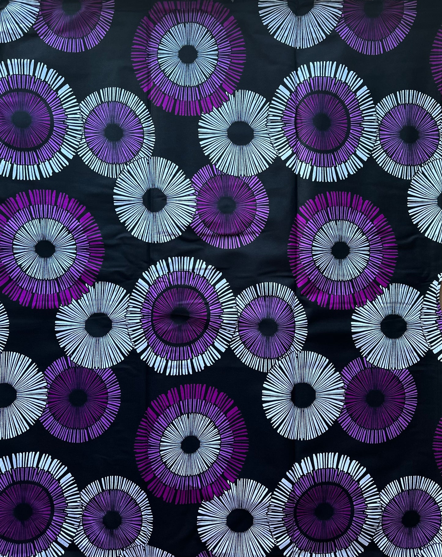 African Print Fabric, Ankara - Purple, White Fabric