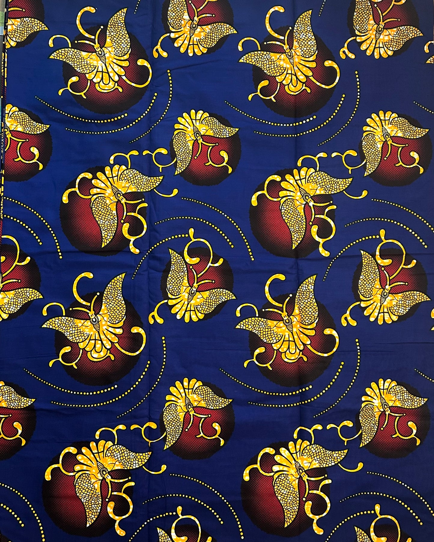 African Print Fabric, Ankara - Blue, Orange Fabric