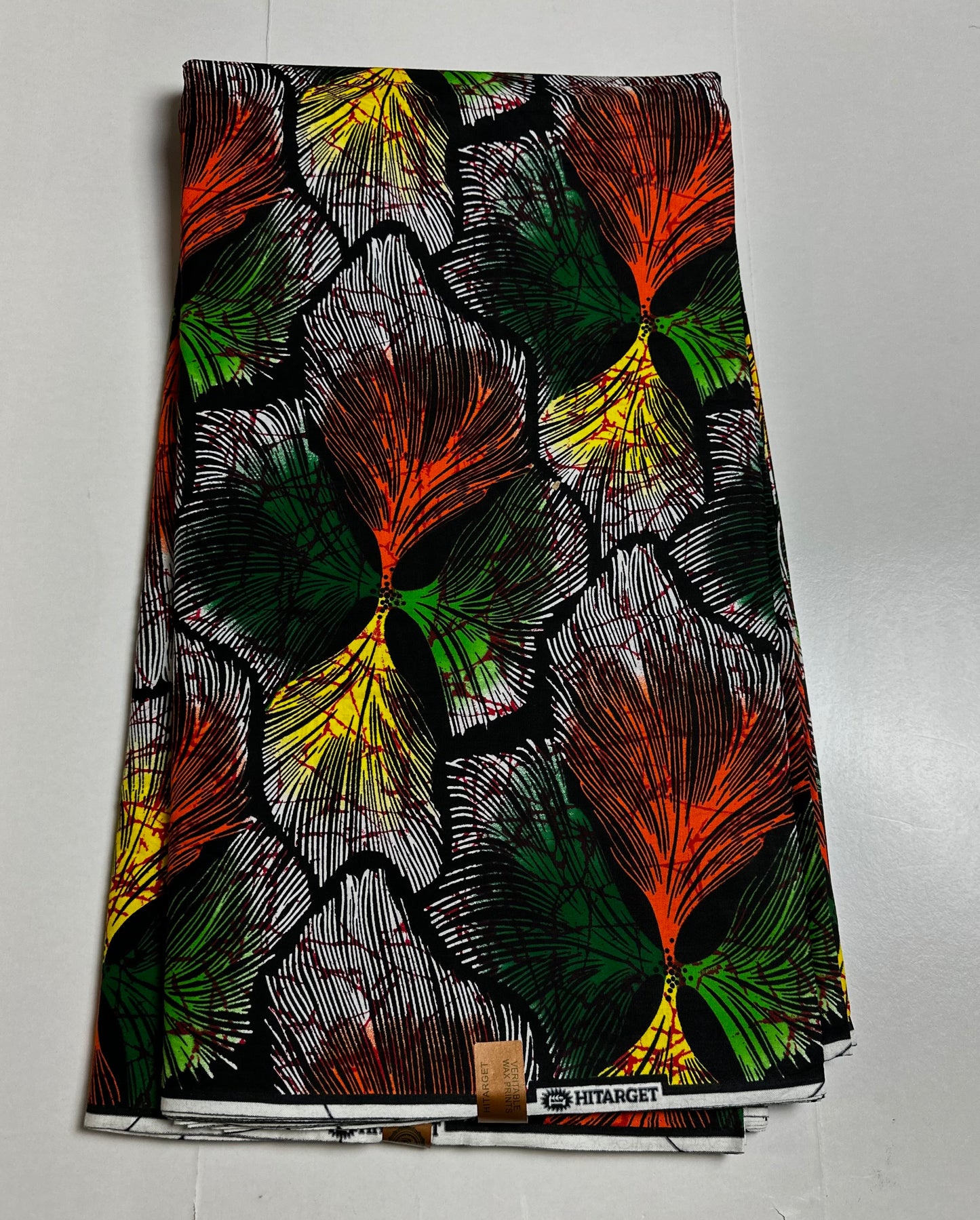 African Print Fabric, Ankara - Grey, Yellow, Green Fabric