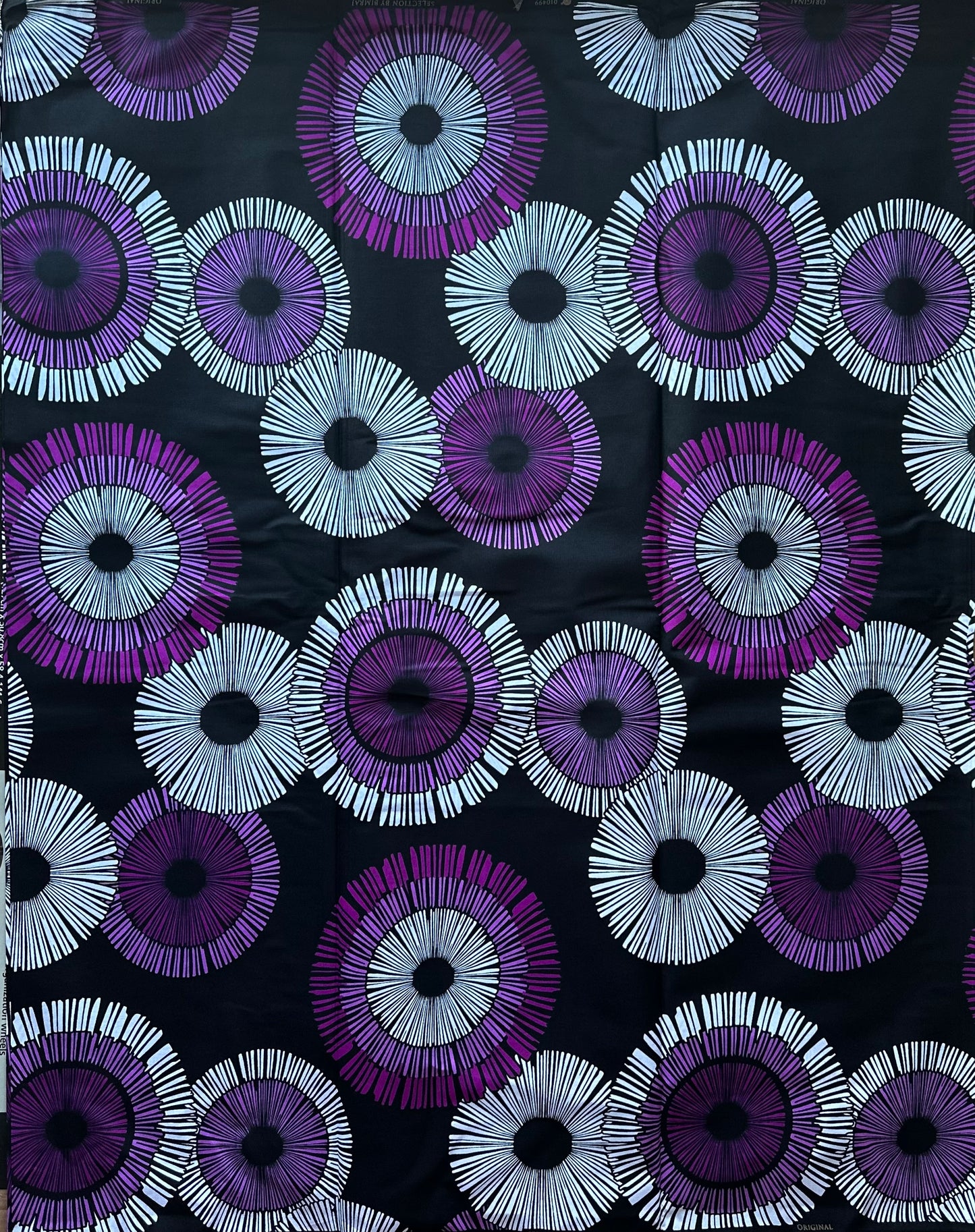 African Print Fabric, Ankara - Purple, White Fabric