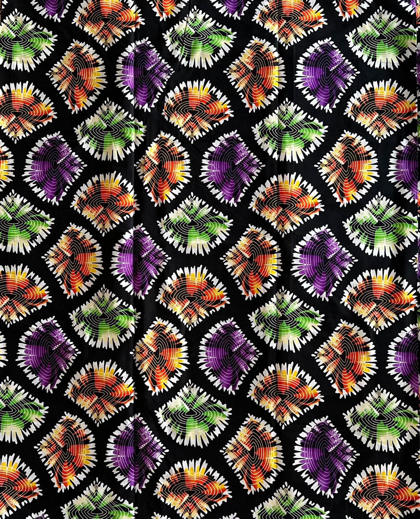African Print Fabric, Ankara - Purple, Green, Orange Fabric
