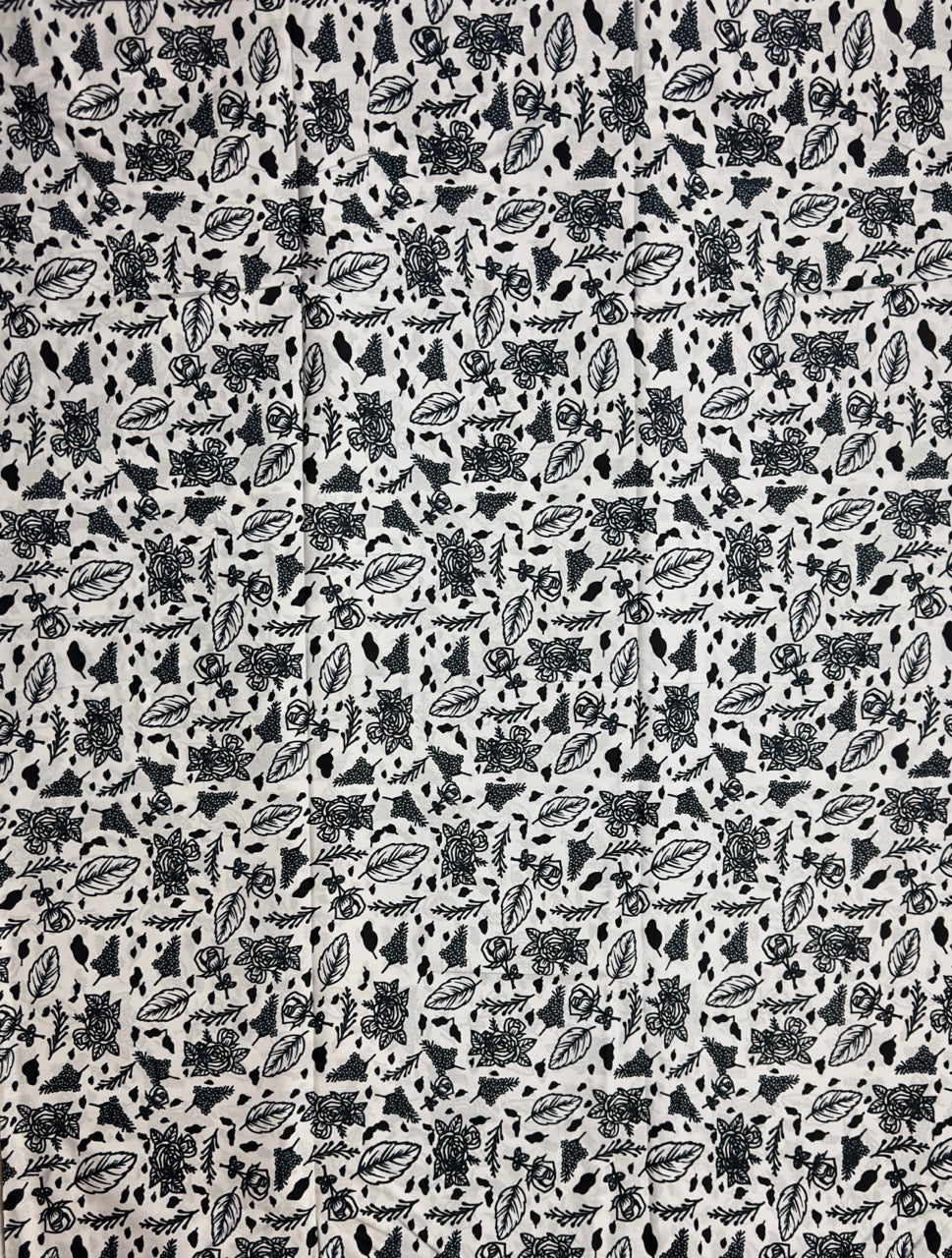 African Print Fabric, Ankara - White, Black Fabric