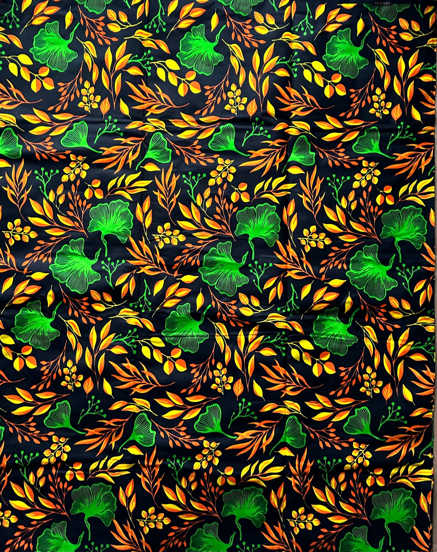 African Print Fabric, Ankara - Orange, Green Fabric