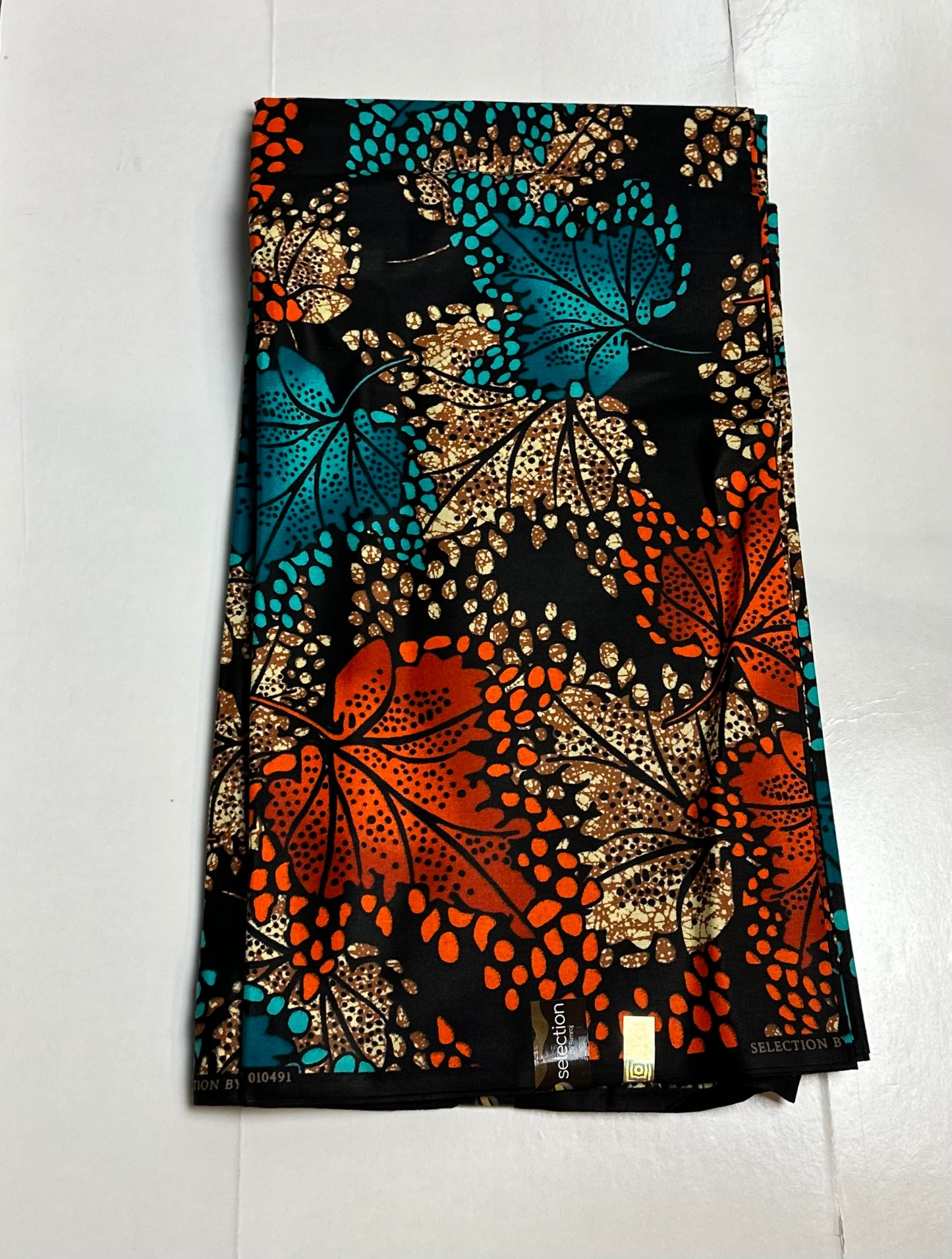 African Print Fabric, Ankara - Orange, Brown, Blue Fabric