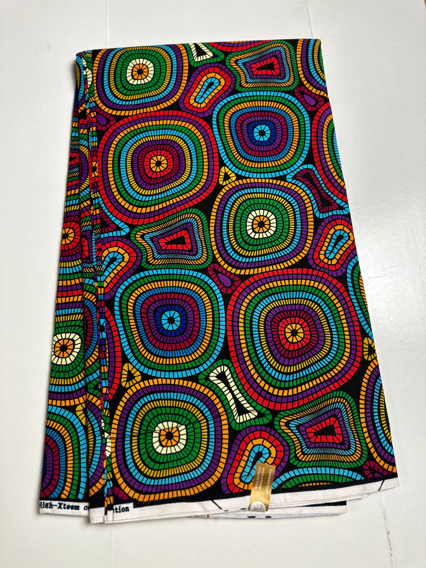 African Print Fabric, Ankara - Blue, Yellow, Pink Fabric