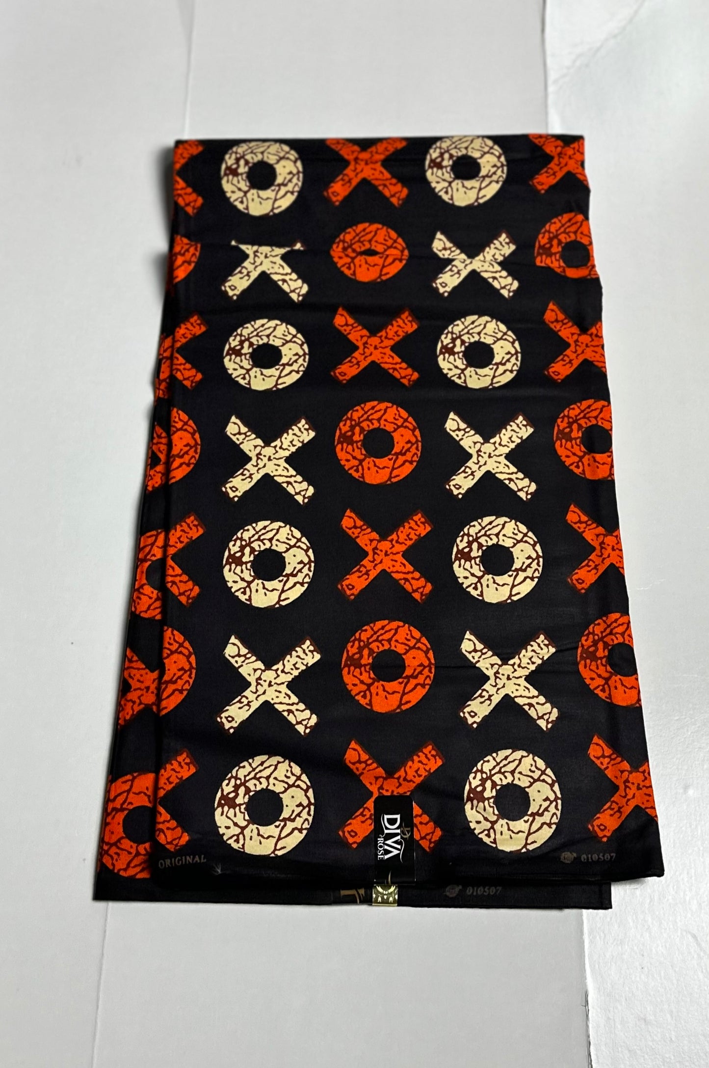African Print Fabric, Ankara - Orange, Tan Fabric