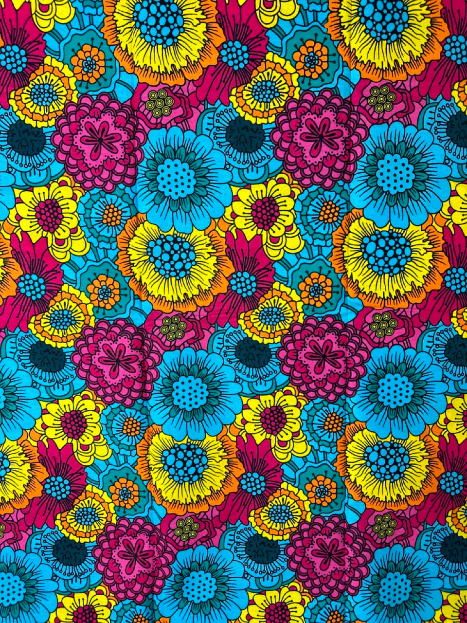 African Print Fabric, Ankara - Blue, Yellow, Pink Fabric