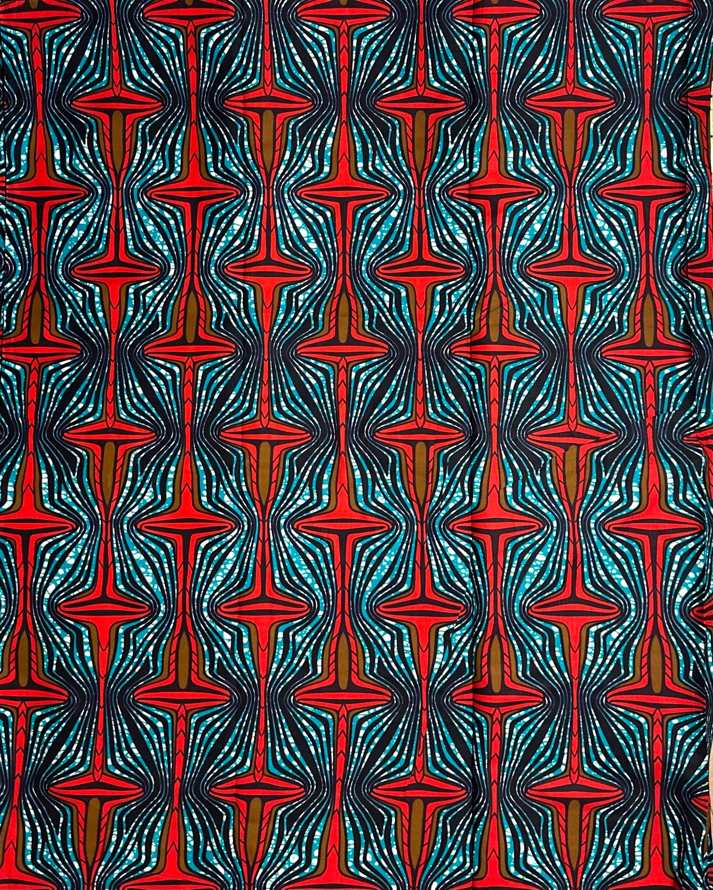 African Print Fabric, Ankara - Teal, Brown, Red Fabric