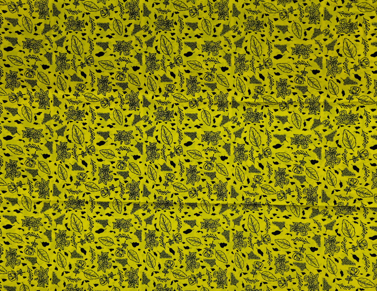 African Print Fabric, Ankara - Yellow, Black Fabric