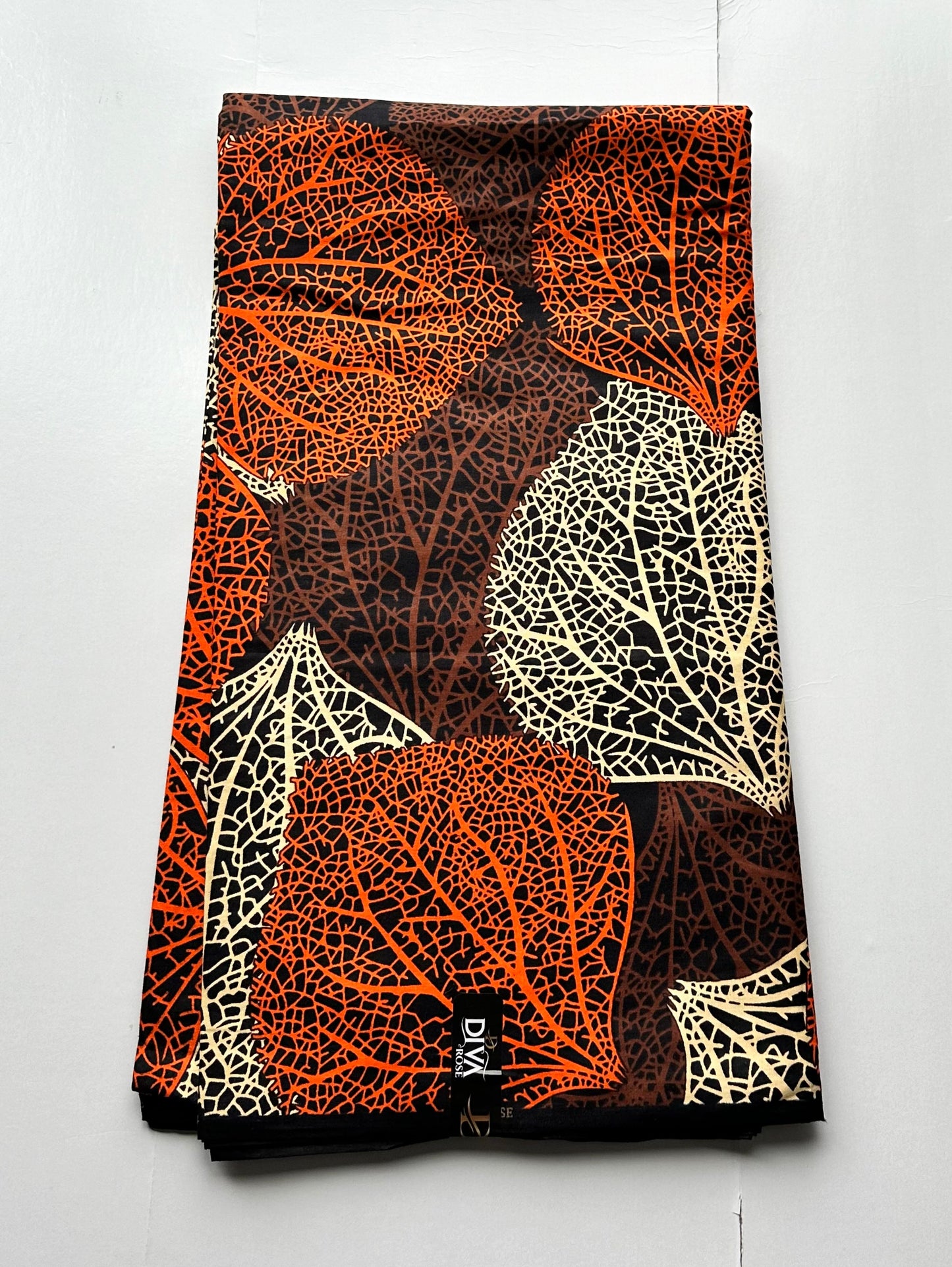 African Print Fabric, Ankara - Orange, Brown, Tan Fabric