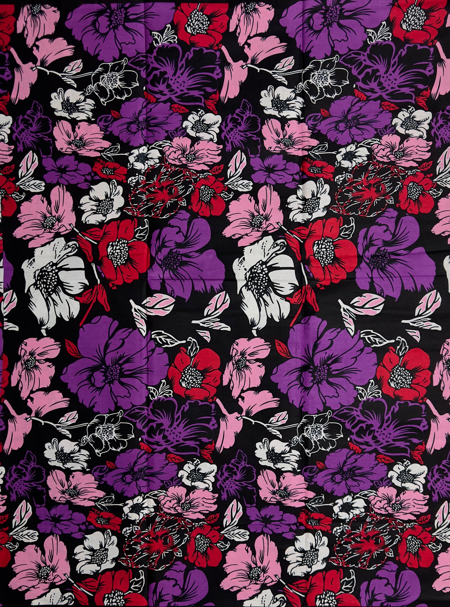 African Print Fabric, Ankara - Purple, Red, White Fabric