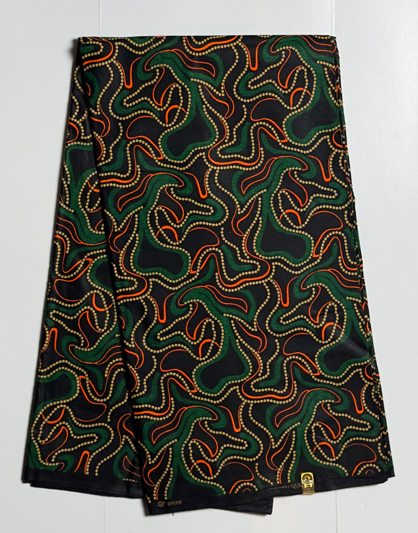African Print Fabric - Green, Orange, Beige Ankara Fabric