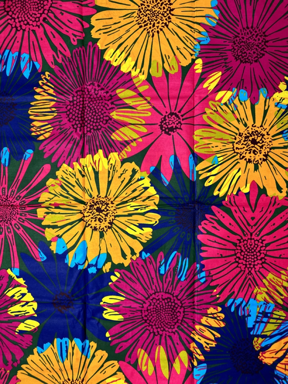 African Print Fabric, Ankara - Blue, Yellow, Pink Fabric