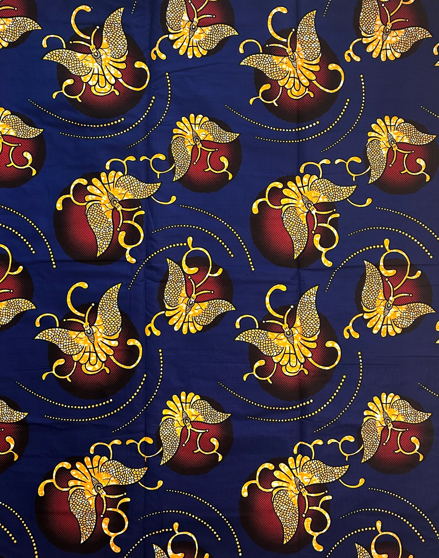 African Print Fabric, Ankara - Blue, Orange Fabric