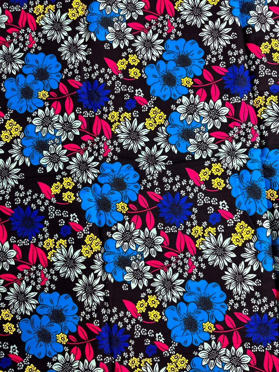 African Print Fabric, Ankara - Blue, Pink, Yellow Fabric