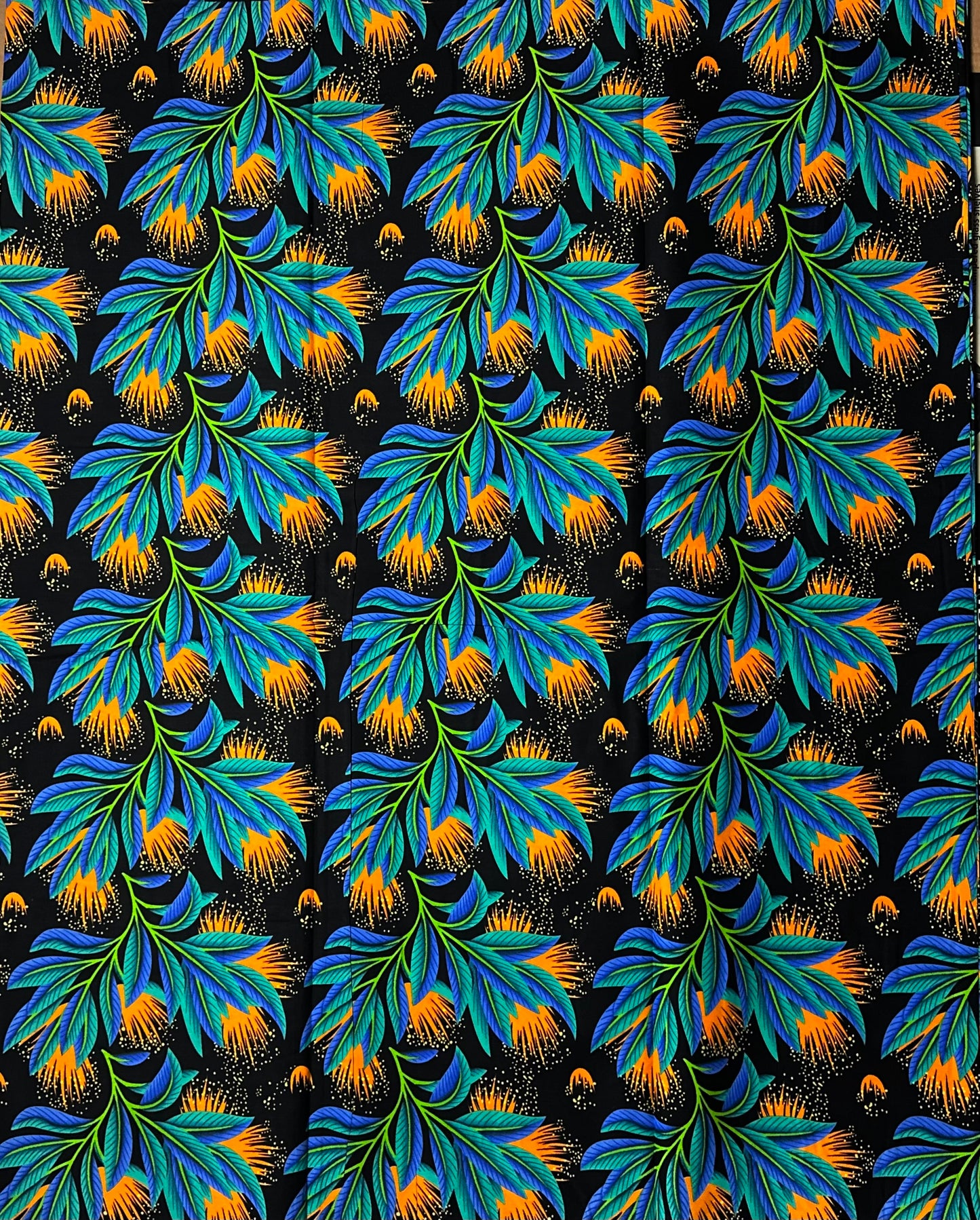 African Print Fabric, Ankara - Blue, Yellow Fabric