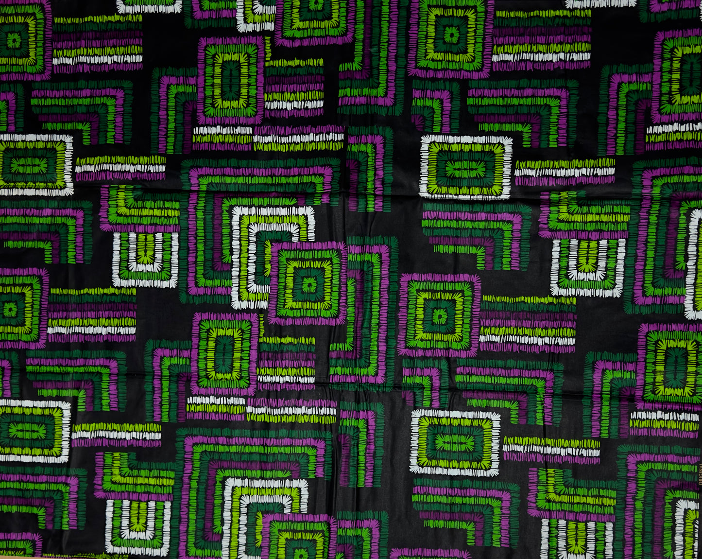 African Print Fabric, Ankara - Green, Purple, White Fabric
