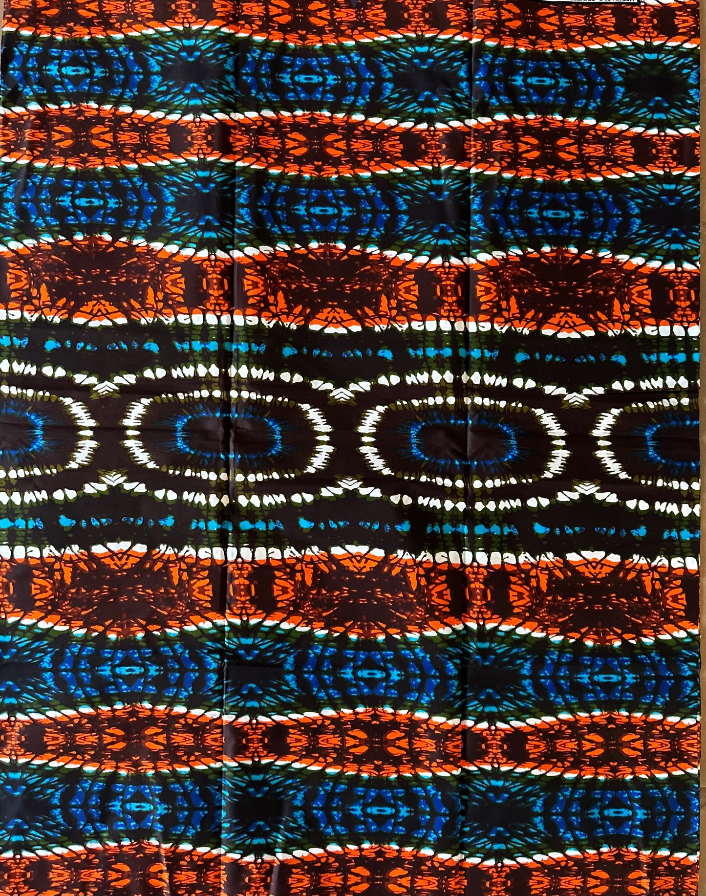African Print Fabric, Ankara - Blue, Orange Fabric