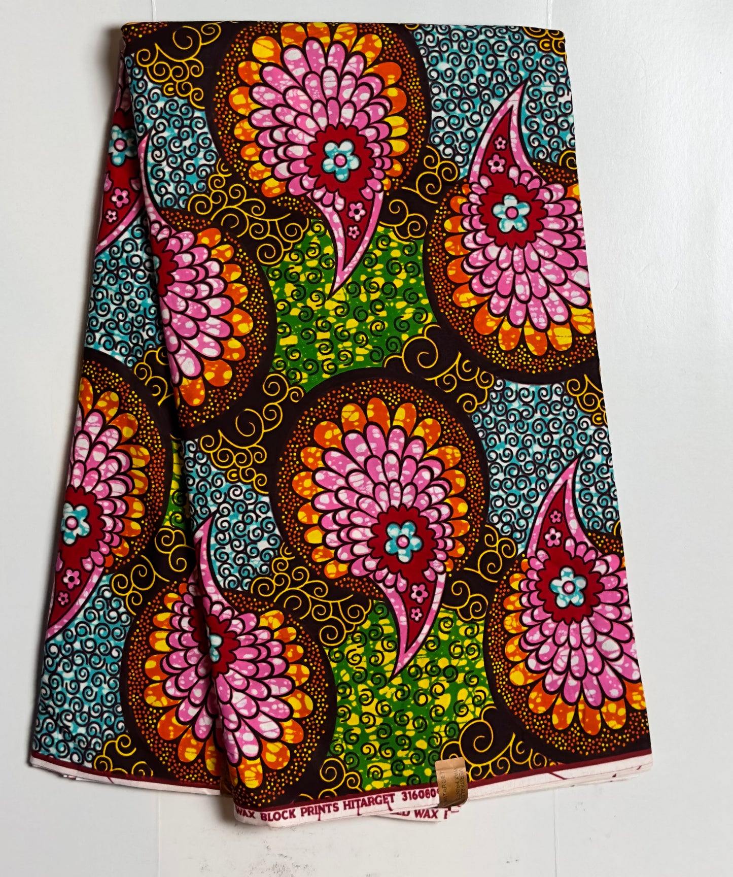 African Print Fabric, Ankara - Pink, Brown, Green Fabric