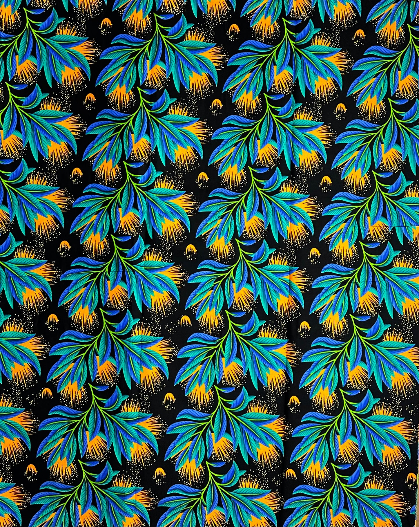 African Print Fabric, Ankara - Blue, Yellow Fabric
