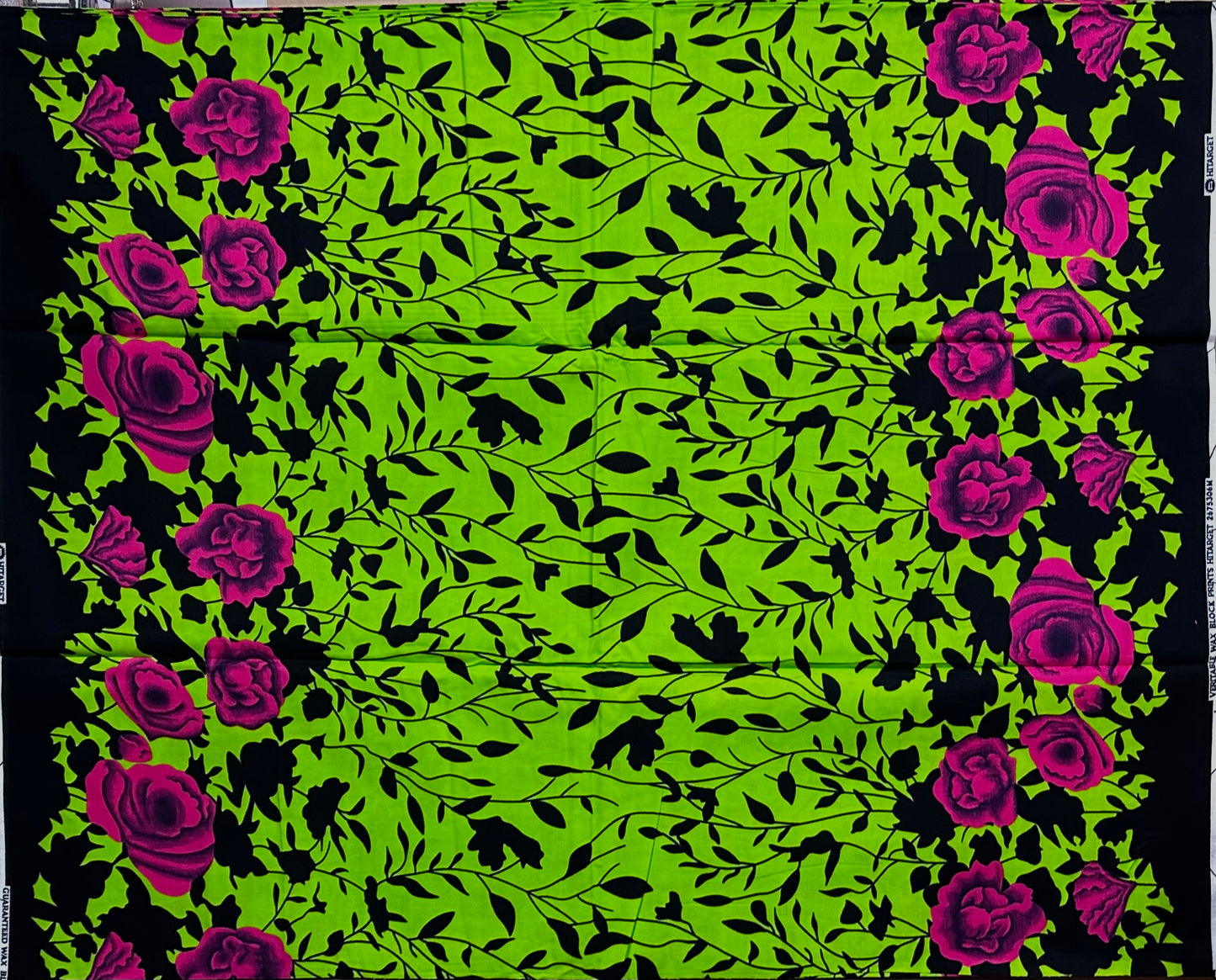African Print Fabric, Ankara - Green, Pink, Black Fabric