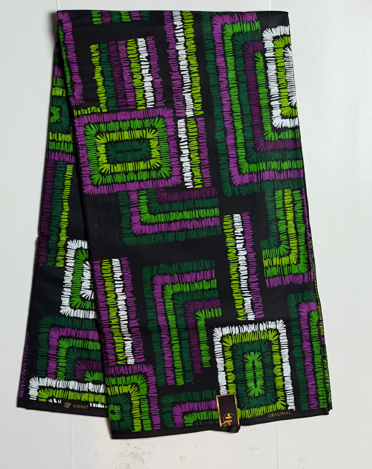African Print Fabric, Ankara - Green, Purple, White Fabric