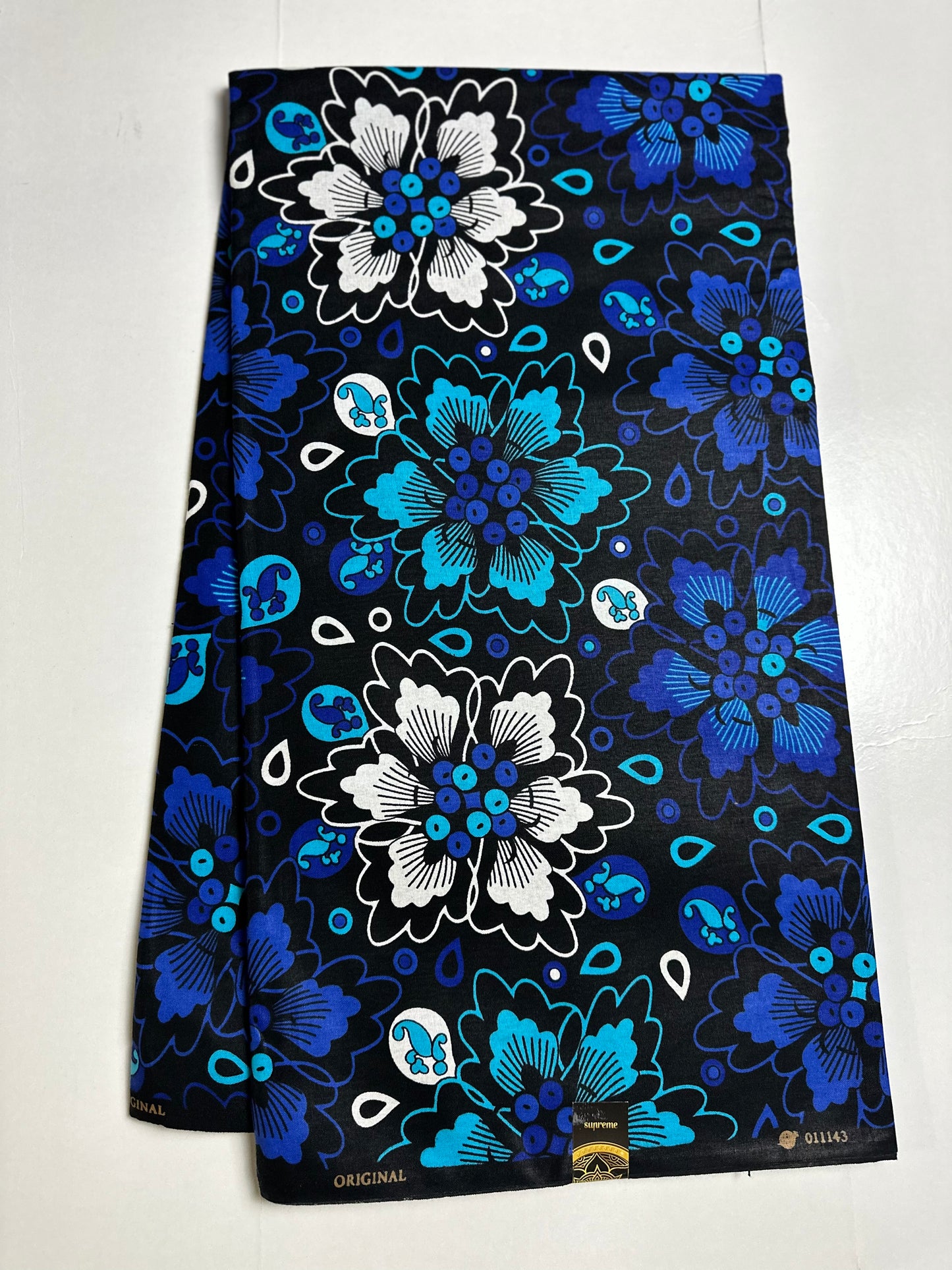 African Print Fabric, Ankara - Blue, White Fabric