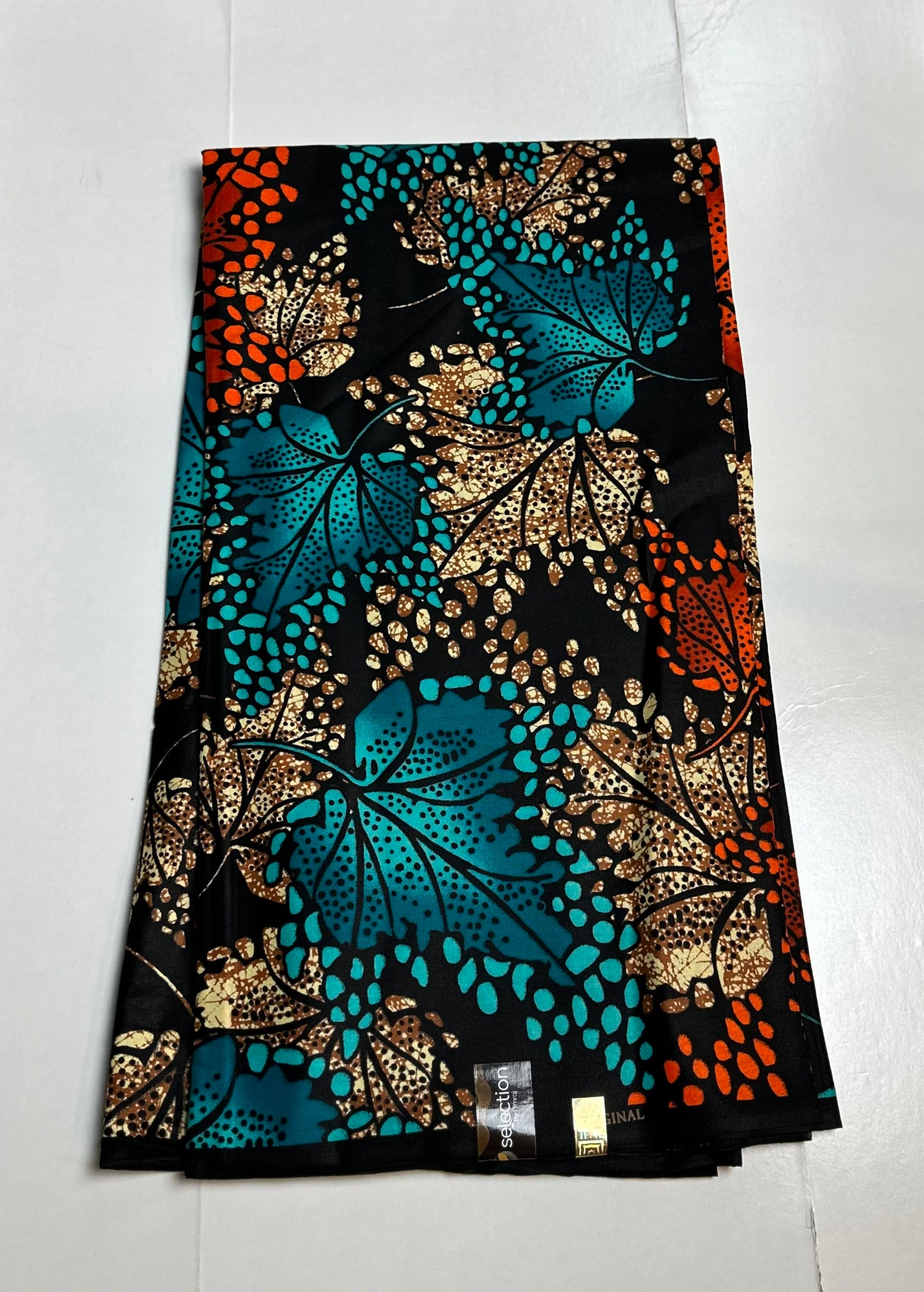 African Print Fabric, Ankara - Orange, Brown, Blue Fabric
