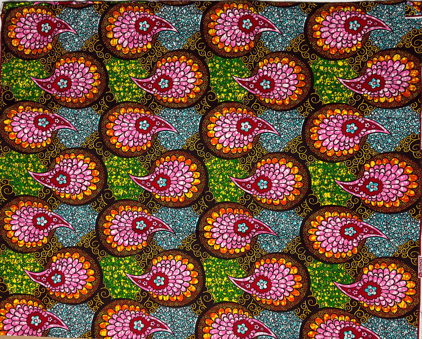 African Print Fabric, Ankara - Pink, Brown, Green Fabric