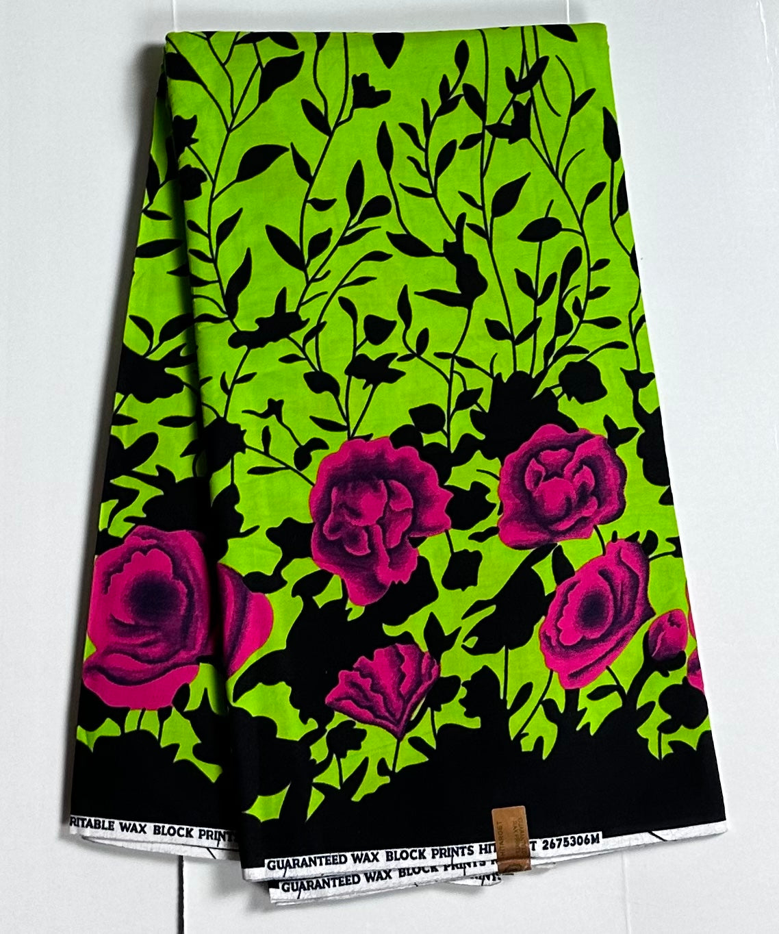 African Print Fabric, Ankara - Green, Pink, Black Fabric