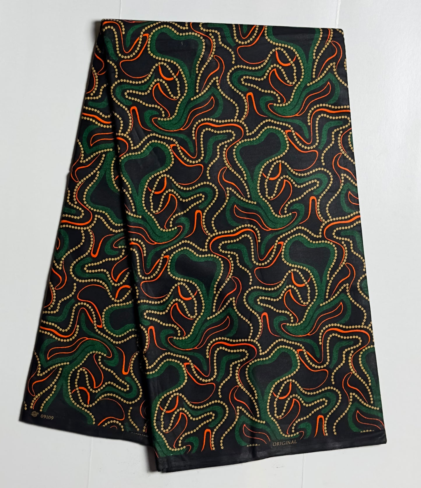 African Print Fabric - Green, Orange, Beige Ankara Fabric