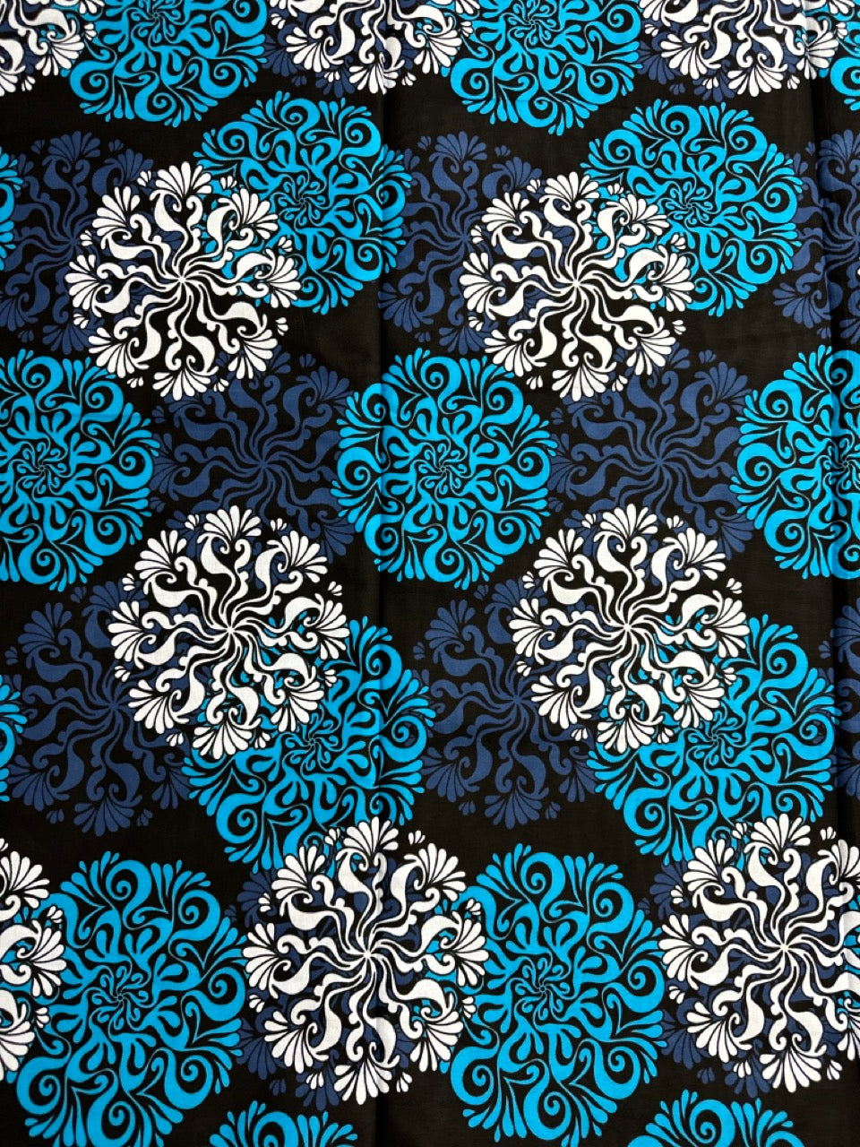 African Print Fabric, Ankara - Blue, White Fabric