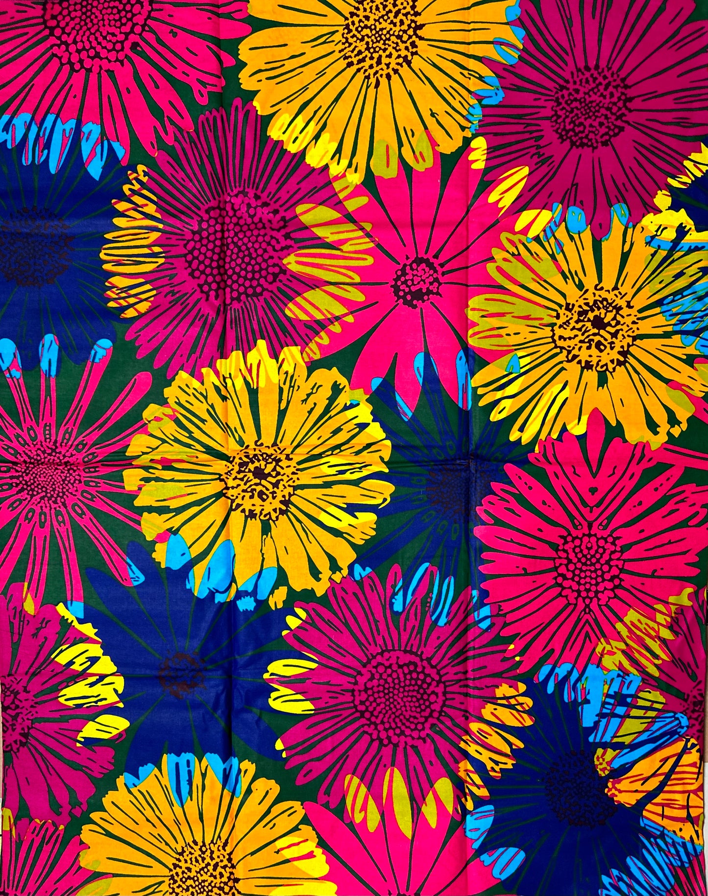 African Print Fabric, Ankara - Blue, Yellow, Pink Fabric
