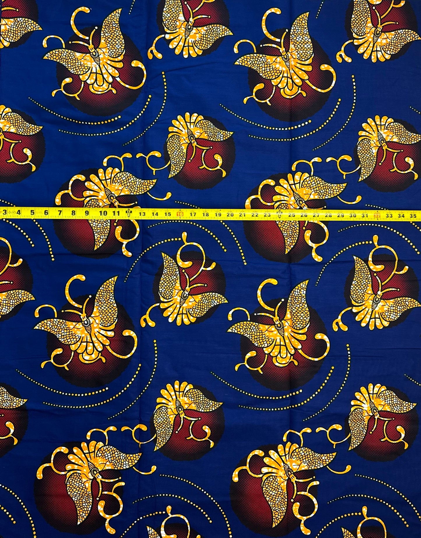 African Print Fabric, Ankara - Blue, Orange Fabric