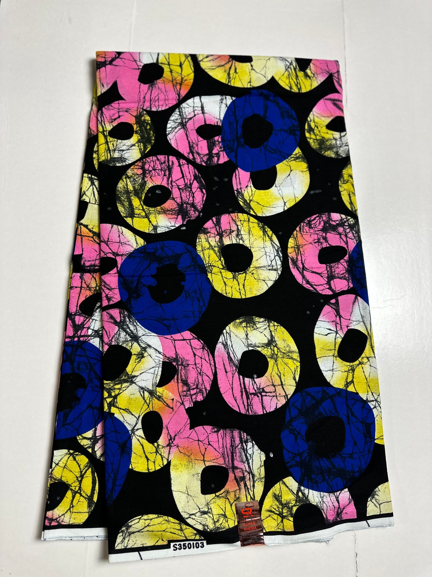 African Print Fabric, Ankara - Blue, Pink, Yellow Fabric