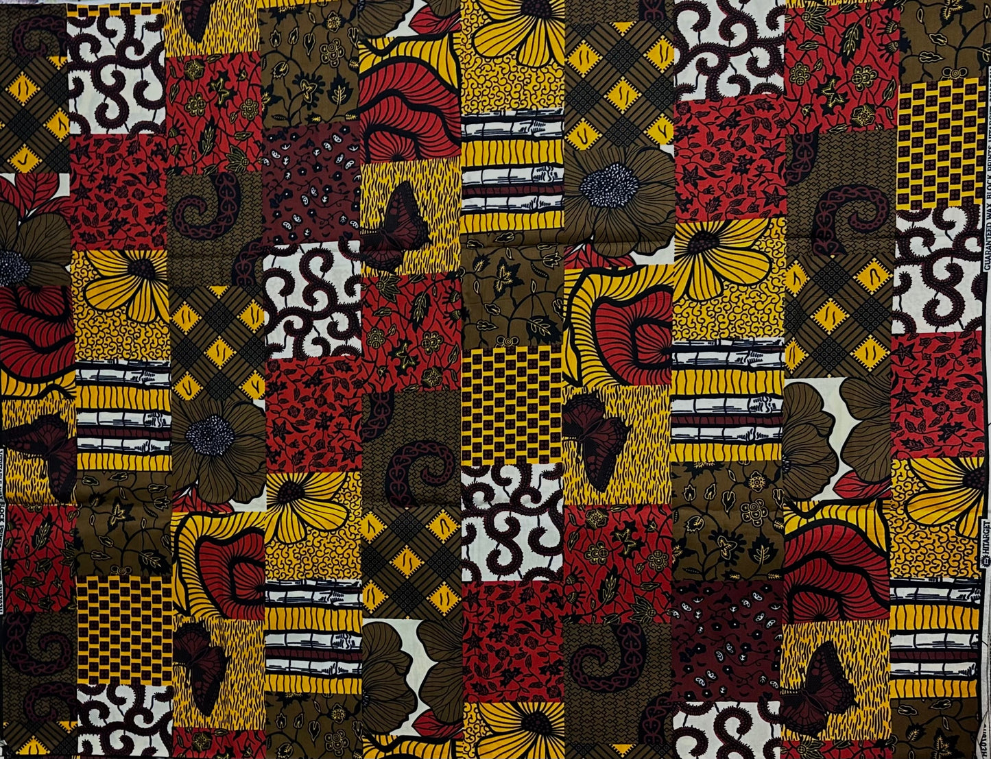 African Print Fabric, Ankara - Red, Brown, Yellow Fabric