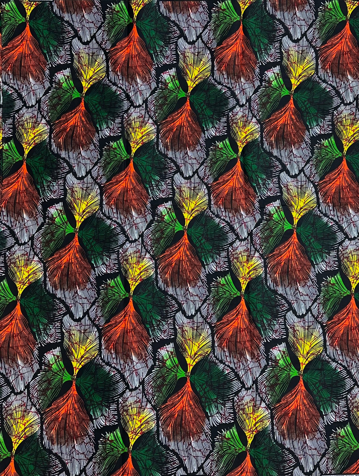 African Print Fabric, Ankara - Grey, Yellow, Green Fabric