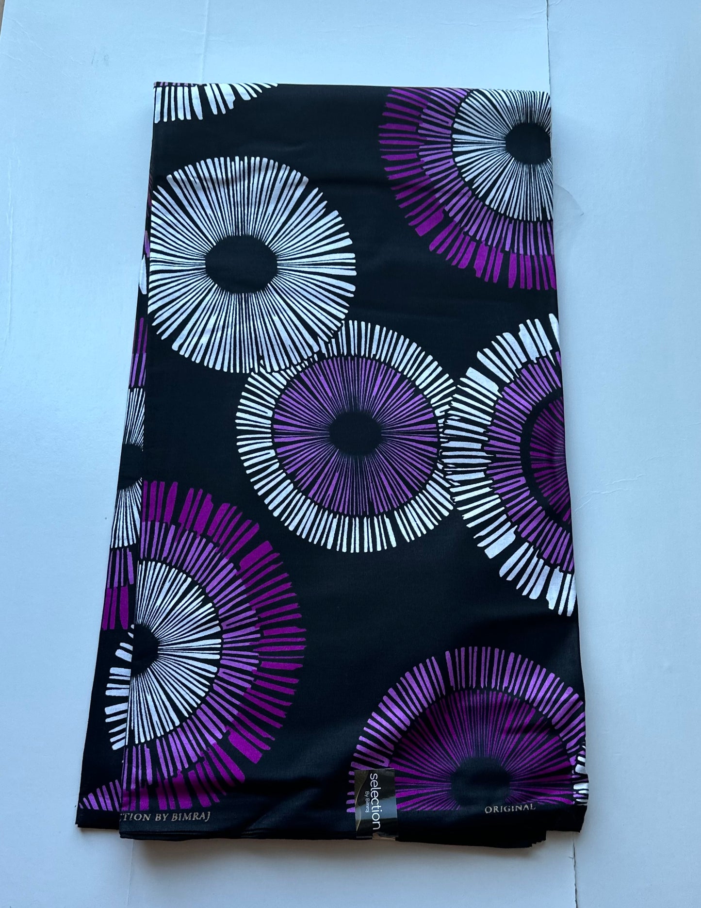 African Print Fabric, Ankara - Purple, White Fabric