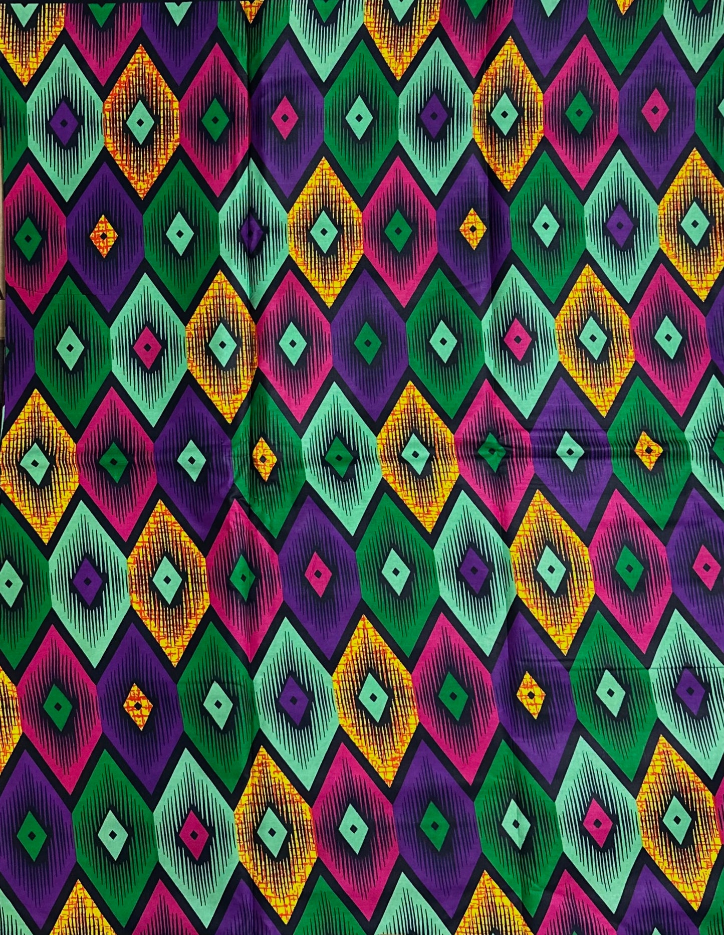 African Print Fabric, Ankara - Purple, Green, Yellow, Pink Fabric