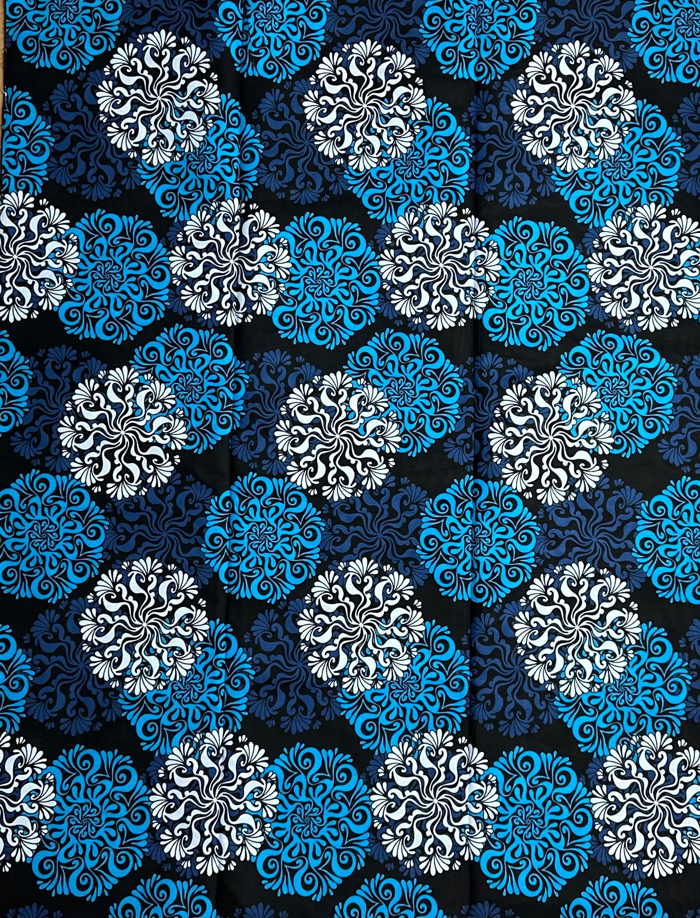 African Print Fabric, Ankara - Blue, White Fabric