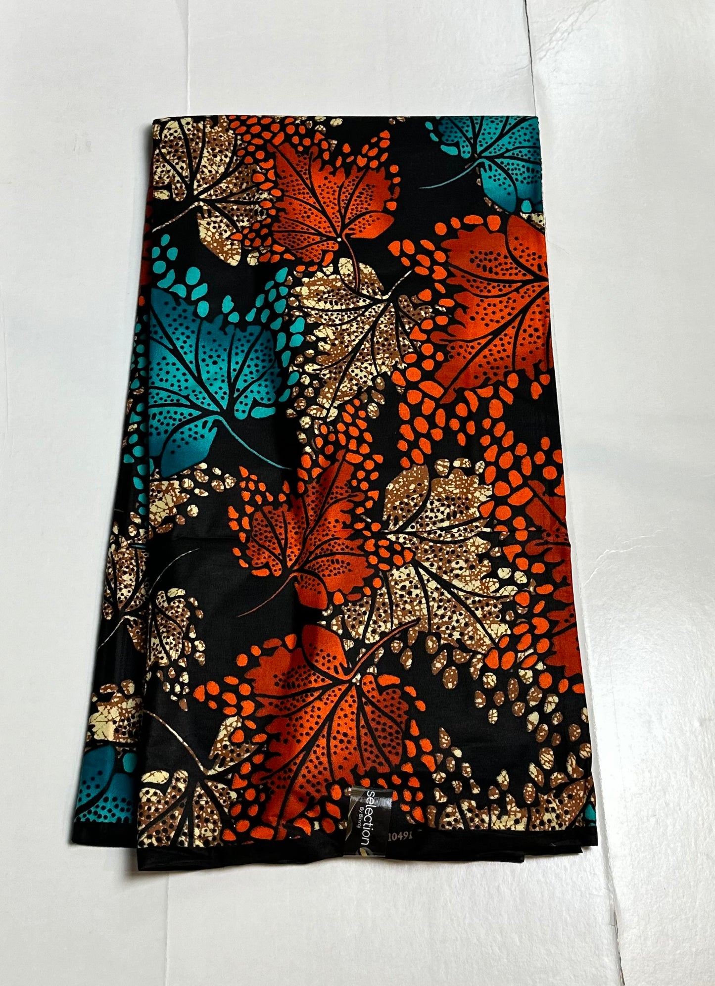 African Print Fabric, Ankara - Orange, Brown, Blue Fabric