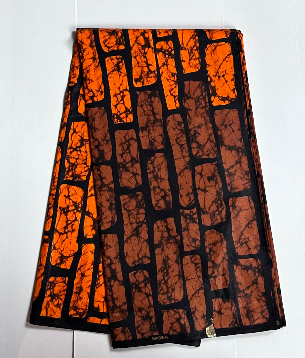 African Print Fabric, Ankara - Orange, Brown Fabric