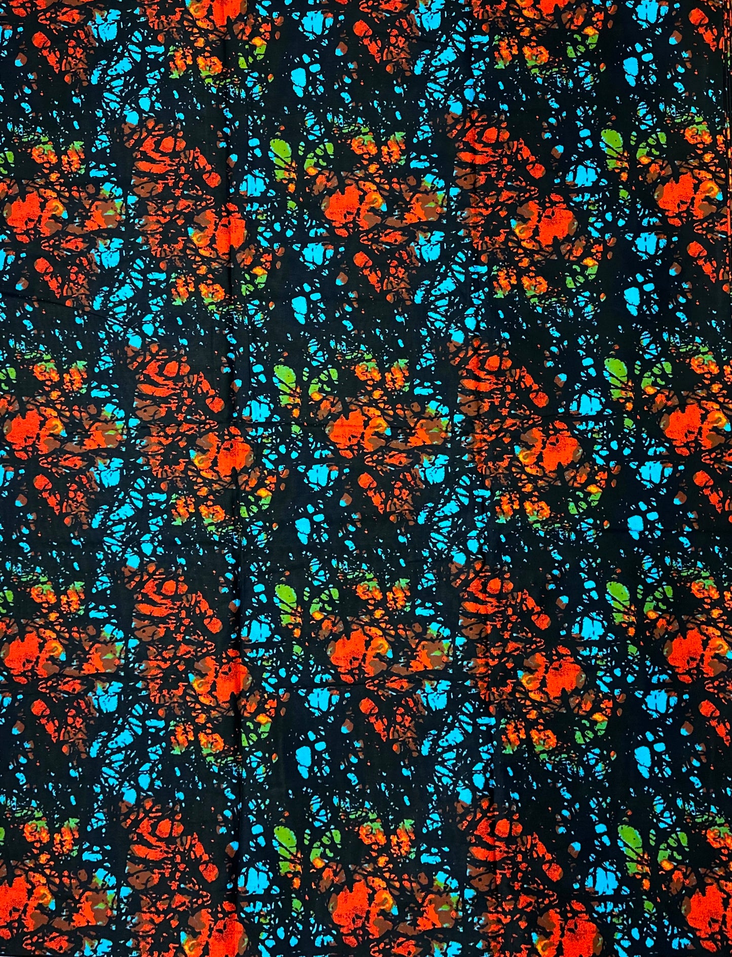 African Print Fabric, Ankara - Blue, Orange Fabric