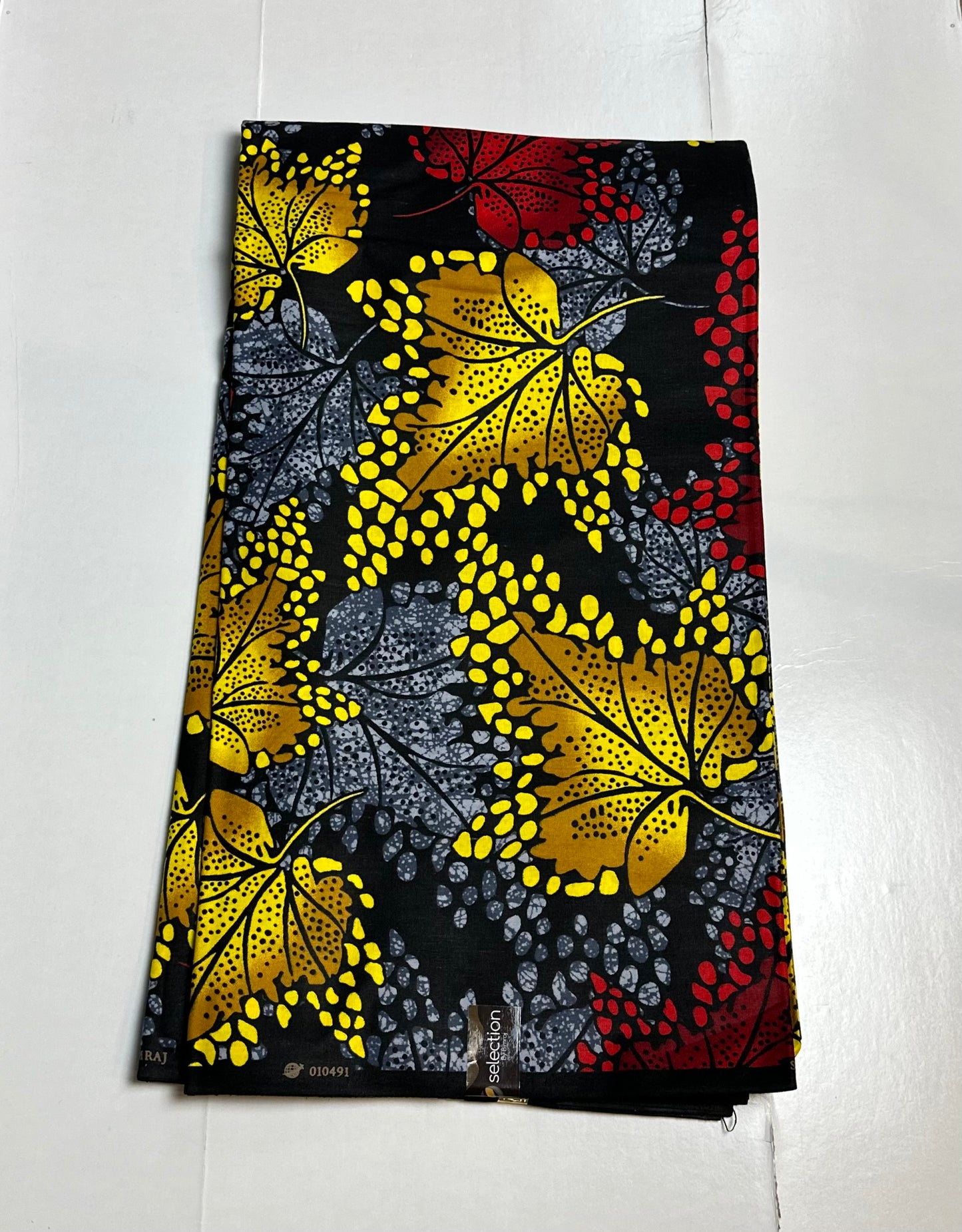 African Print Fabric - Grey, Red, Marigold Ankara Fabric