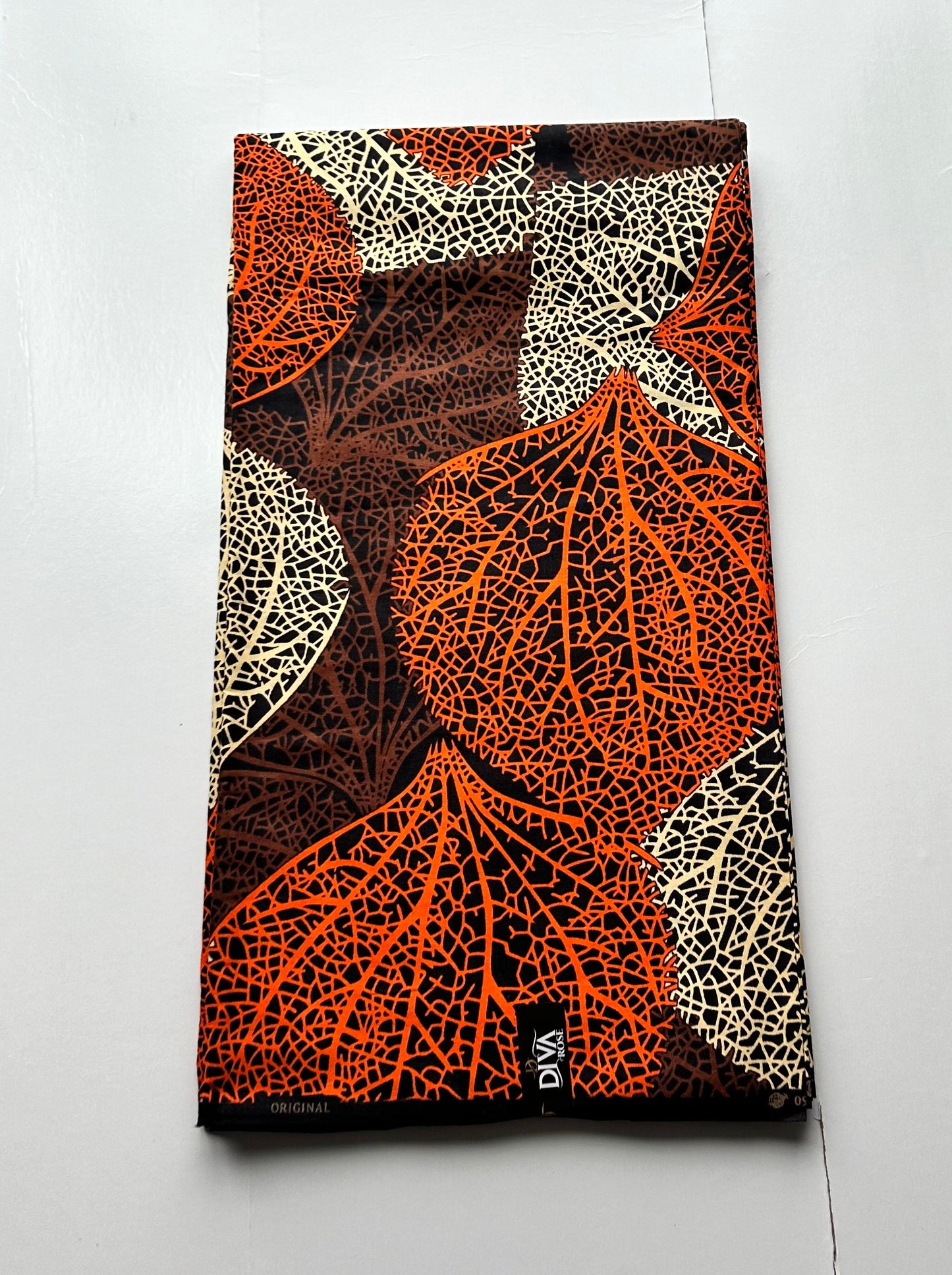 African Print Fabric, Ankara - Orange, Brown, Tan Fabric