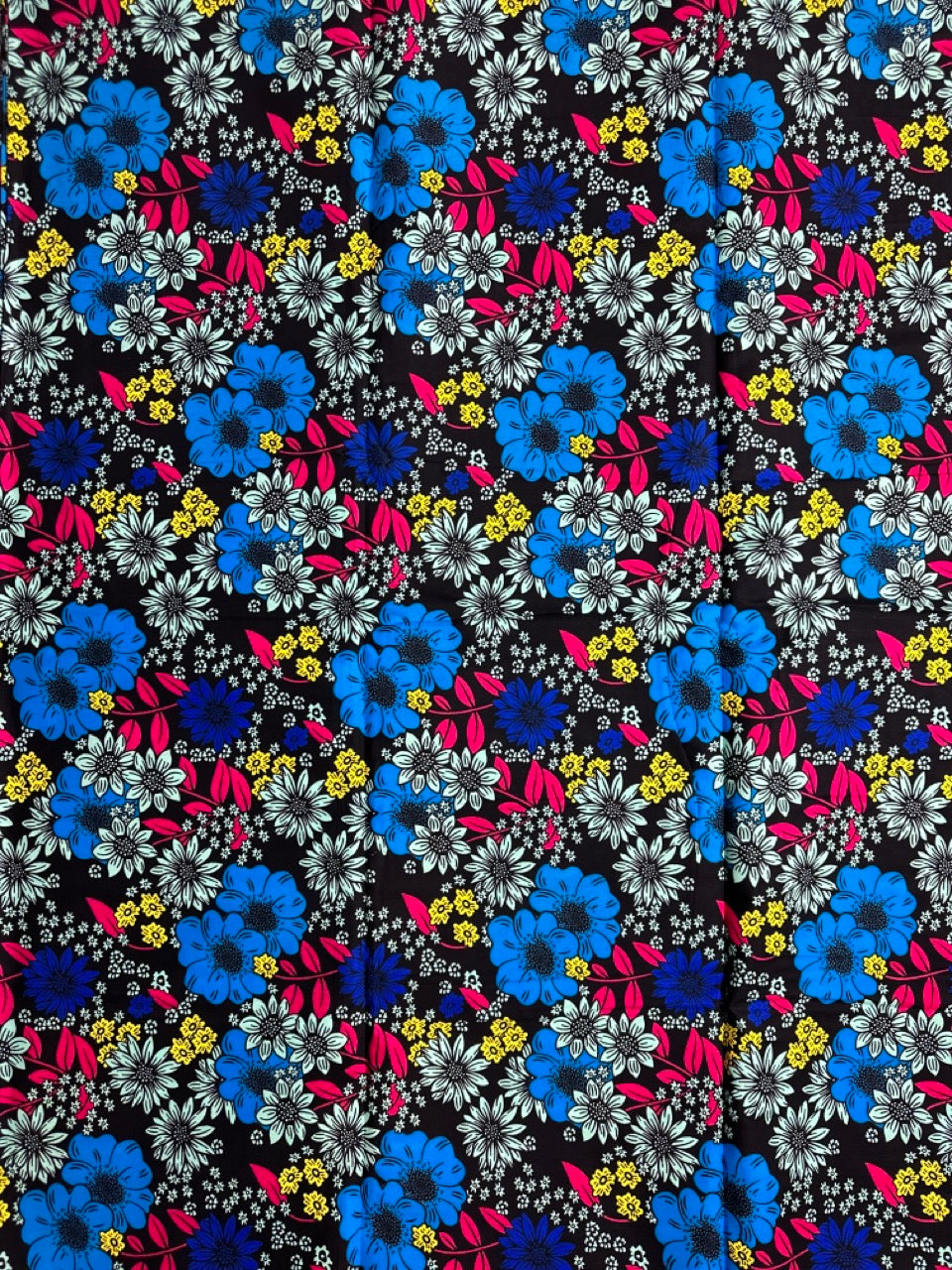 African Print Fabric, Ankara - Blue, Pink, Yellow Fabric